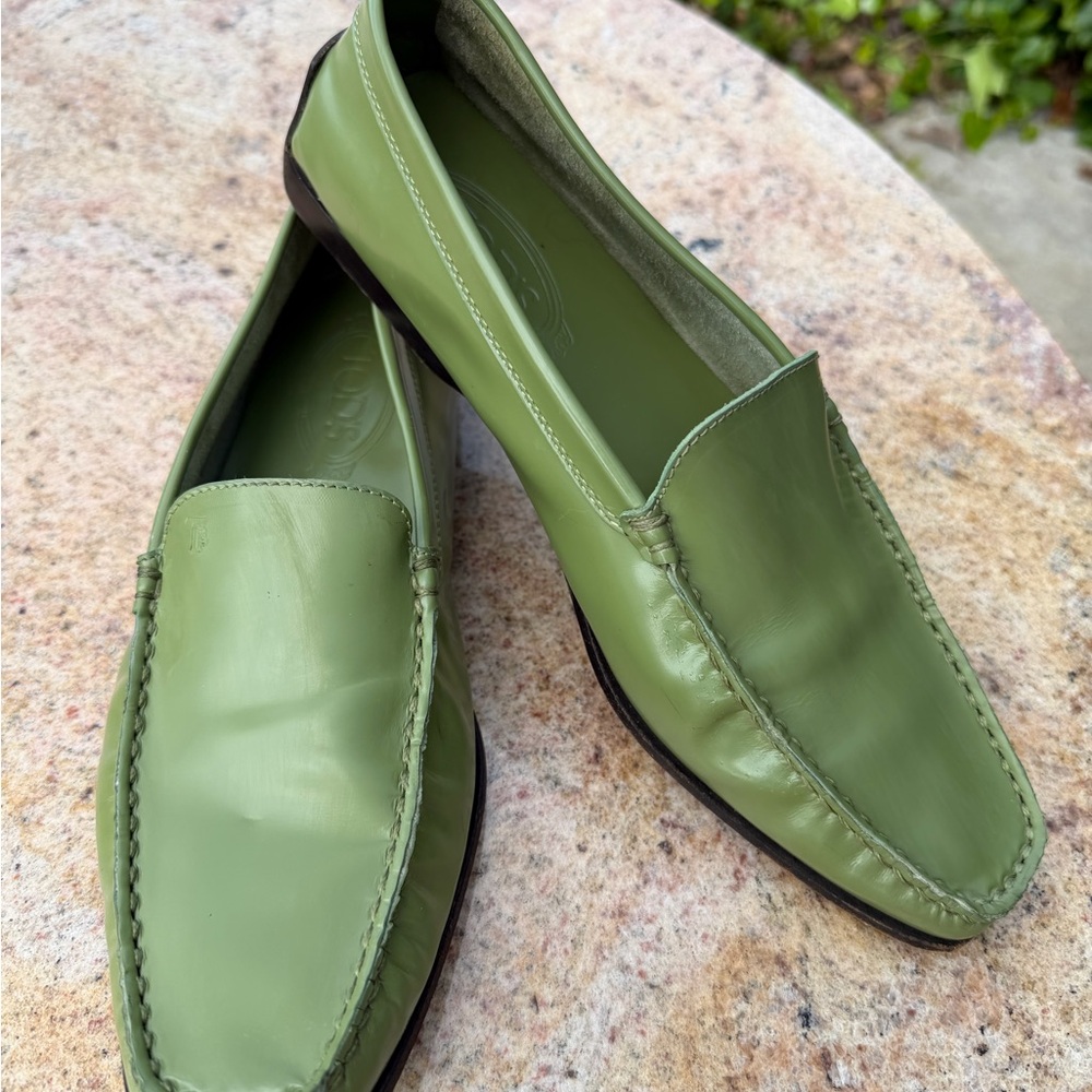 Tod's Olive Green Leather Loafers